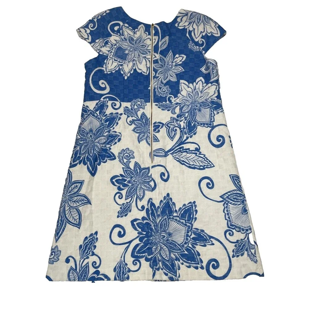 Just Taylor Dress Floral Blue & White Sheath‎ Shift Cap Sleeve Sz 12